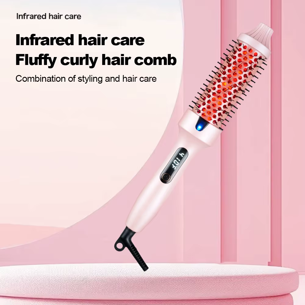 Brosse à boucler infrarouge avec température réglable, peigne chauffant volumisant 38 mm, écran LCD 