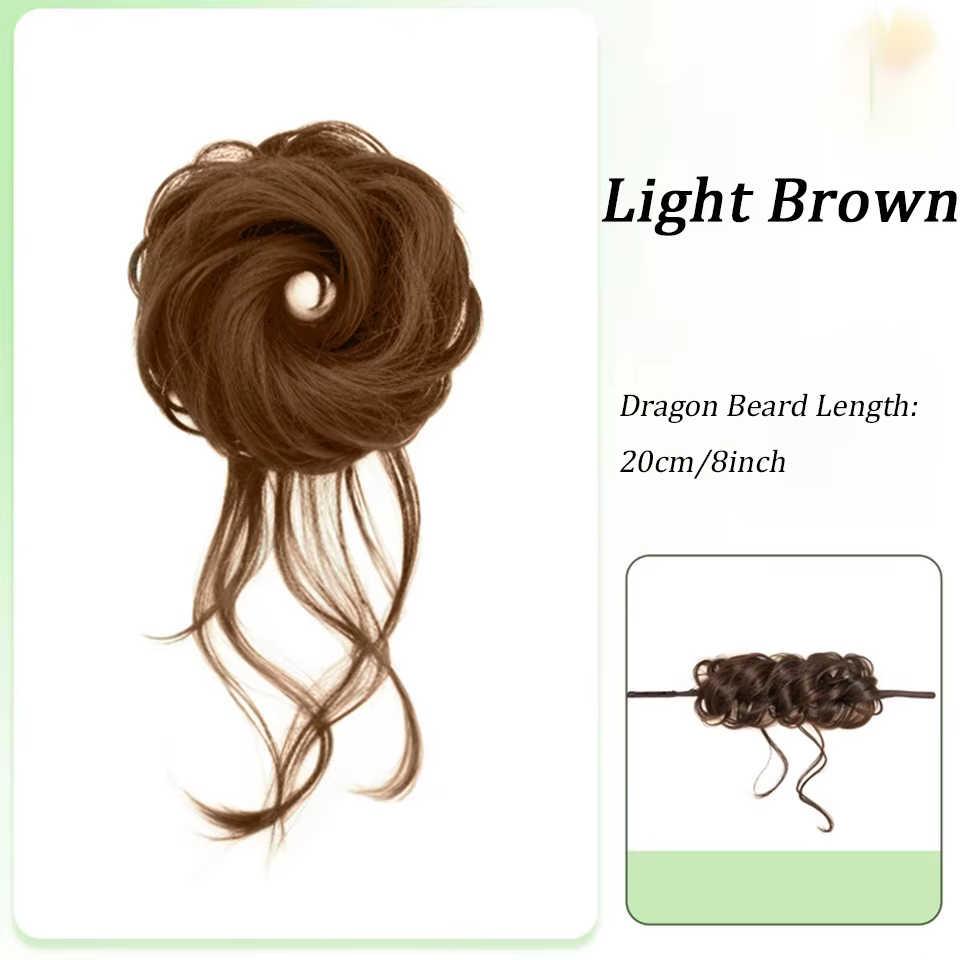 Perruque synthétique auto-enroulante de 8 pouces, style barbe de dragon, chignon bouclé, pour femmes