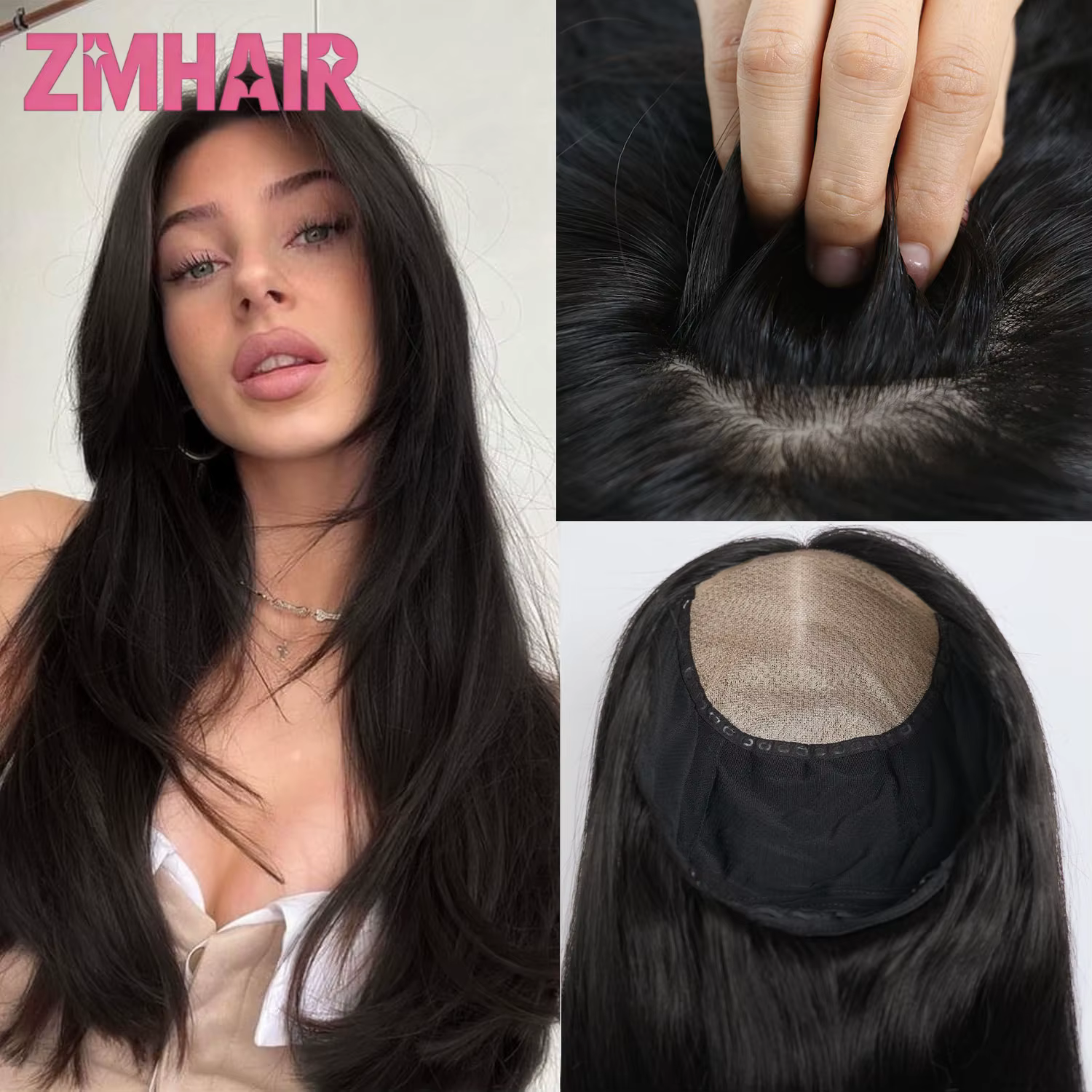 Perruque en cheveux humains vierges européens 6x6 pouces avec base en soie et frange aérienne pour f