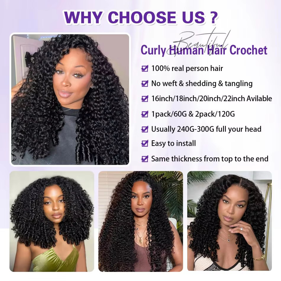 Frolo Classic Burmese Curly Crochet Human Hair Braiding Invisible Burmese Curly Miracle Knots Braid
