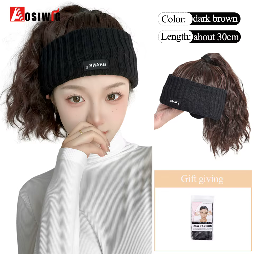 AOSI – perruque synthétique courte bouclée avec queue de cheval, Extension de faux cheveux naturels,