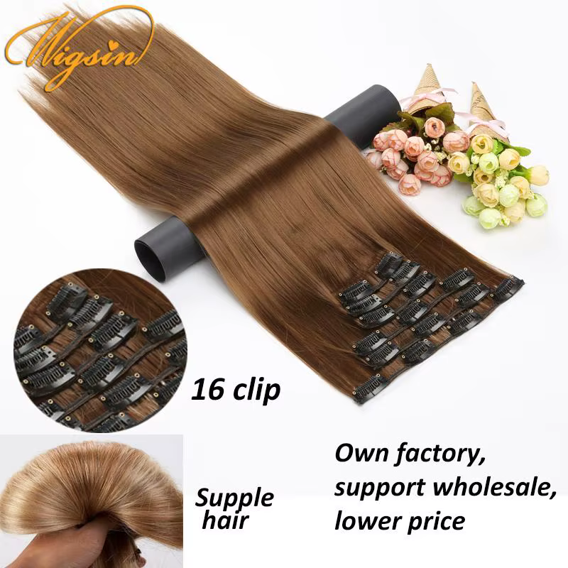 WIGSIN 6 pièces/ensemble synthétique 24 pouces longue Extension de cheveux raides postiche soyeuse p