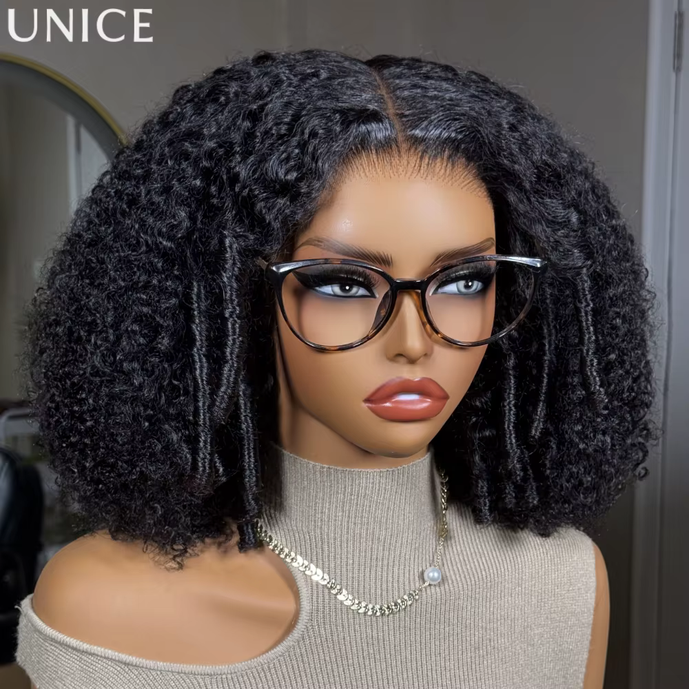 UNice 7x5 Bye Bye Slip ™ Perruque afro bouclée avec pointes en spirale, 100% cheveux humains, sans