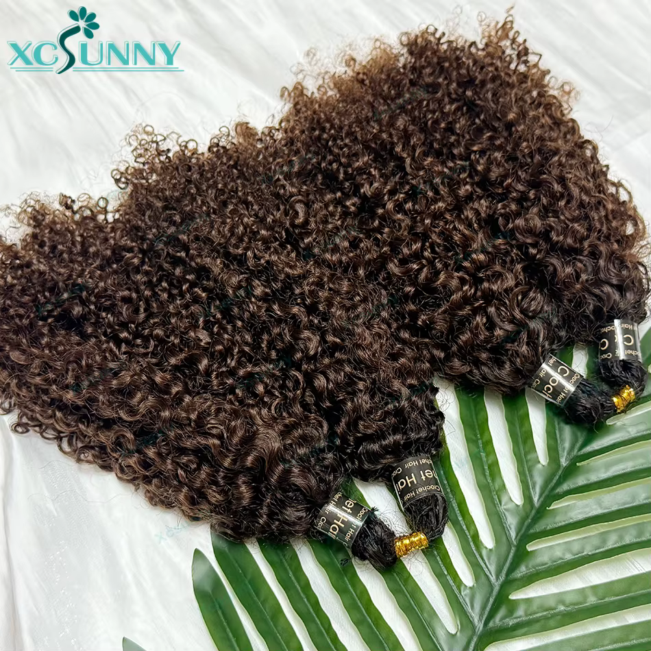 Extensions de cheveux humains au crochet effet plume, bouclées afro crépues ombrées 1b 4, pré-séparé