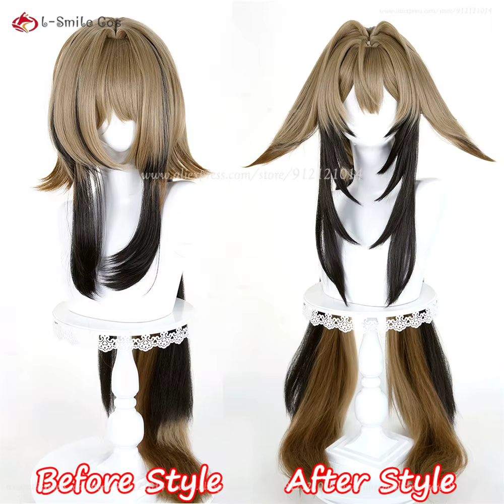 ZZZ Ye Shunguang Cosplay perruque lin mélange marron 90 cm perruques pour femmes Cosplay Anime perru