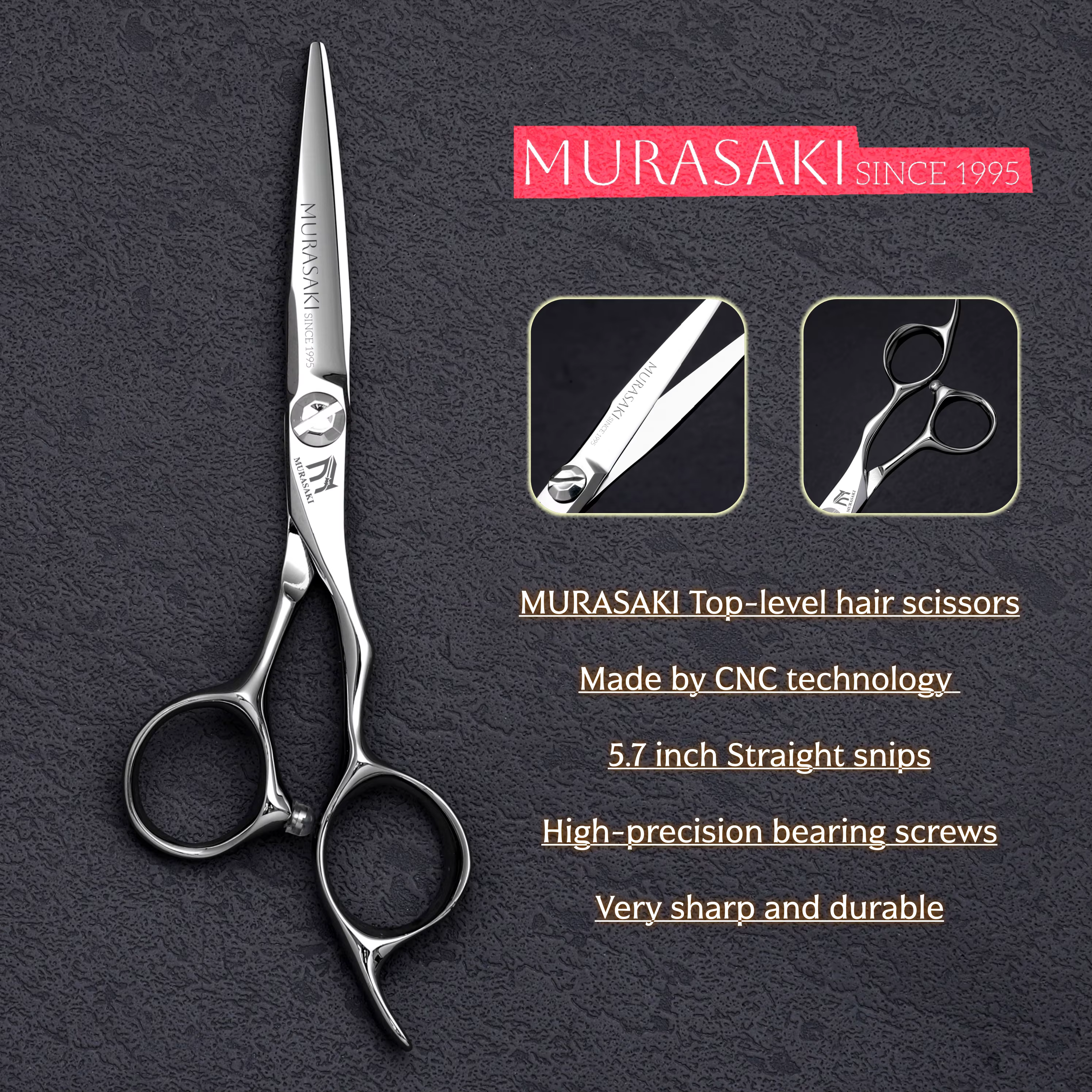 Ciseaux de coiffure de haut niveau MURASAKI, ciseaux de barbier de 5,7-6,3-6,8 pouces, fabriqués en