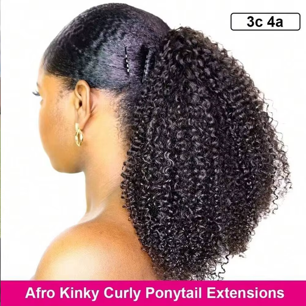 Extensions de cheveux humains bouclés crépus mongols 10-24 pouces 4b 4c, queue de cheval afro à clip