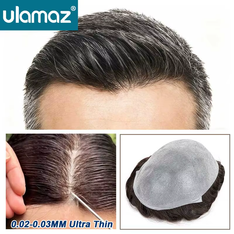 Prothèse capillaire réaliste pour homme, ultra-fine 0,02-0,03 mm, système capillaire indétectable po