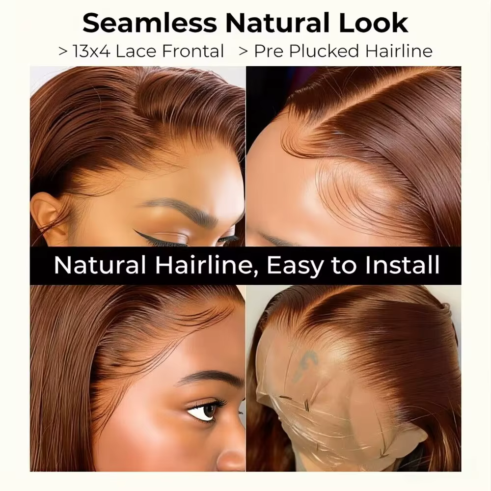 Perruques Courtes Bob en Cheveux Humains Brun Chocolat, Densité 180%, Lisses, Perruque Bob Lace Fron