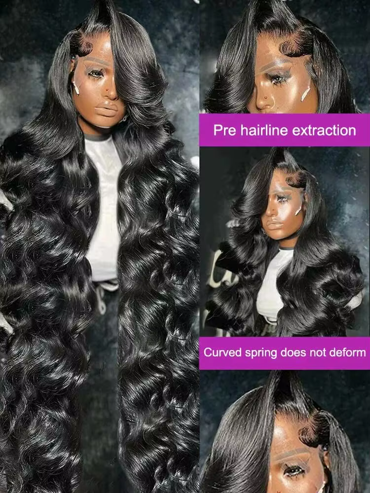 Perruques de cheveux humains indiens bruts ondulés, densité 250%, 40-42 pouces, avec dentelle HD 13x