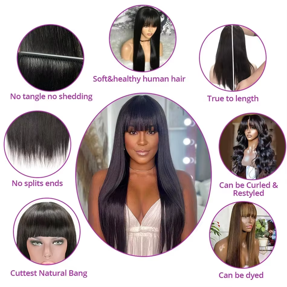 Perruque de cheveux humains droites d'os avec frange pour les femmes 3x1 hd perruques de dentelle 30