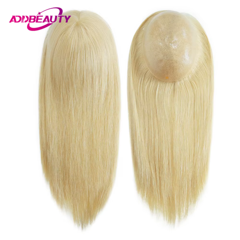 Femmes Topper complet PU 0.04-0.06mm perruques de cheveux humains droite 100% postiche humaine systè