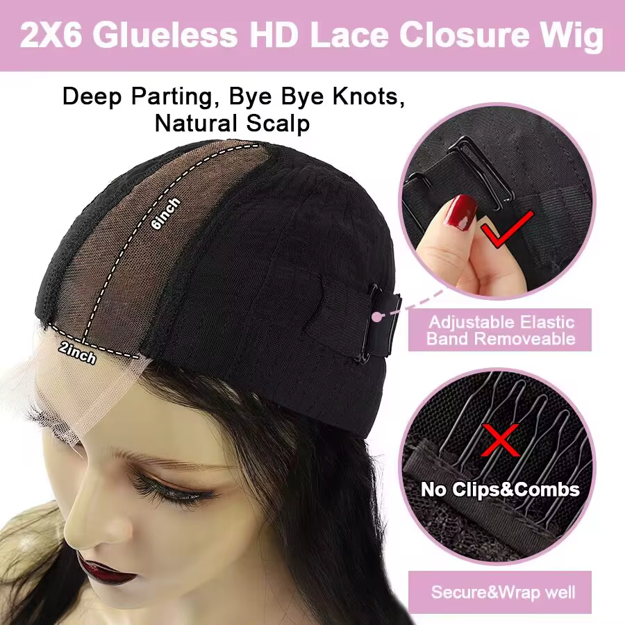 Wow Angel-Perruque de Cheveux Naturels Ondulés pour Femme, avec Fermeture en Dentelle Suisse, Partie