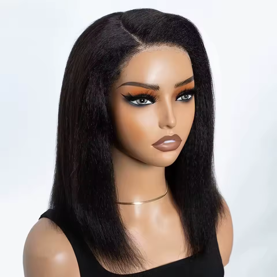 Perruque Lace Wig naturelle sans colle, cheveux crépus lisses, avec raie latérale, 14 pouces, naissa