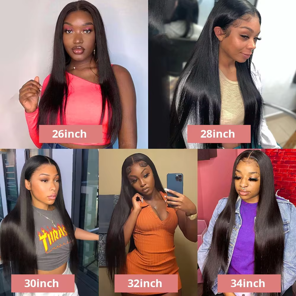 Perruques de cheveux humains brésiliens lisses et transparents de 30 à 32 pouces, densité 200, avec