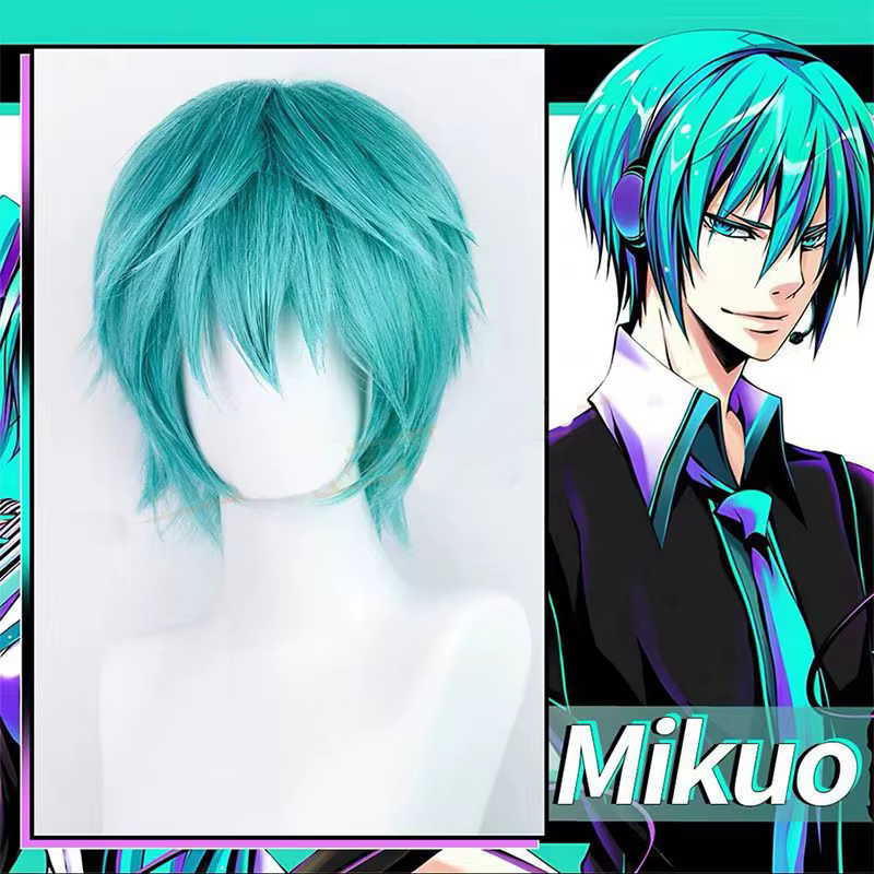 Perruque de cosplay Mikuo, perruque courte bleue Miku, accessoires pour cheveux en fibre haute tempé