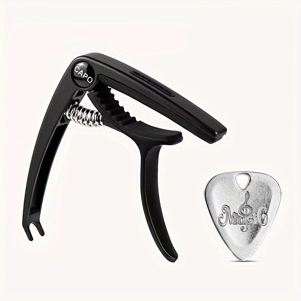 Capodastre de guitare en métal en alliage de zinc 3 en 1 - avec 1 plectrum de guitare en métal. Conv