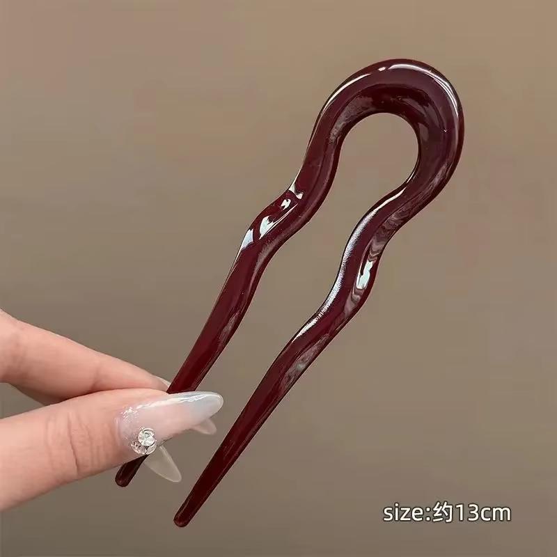 Épingles à cheveux ondulées en forme de U, Styles français, fourchettes à cheveux en résine à 2 broc