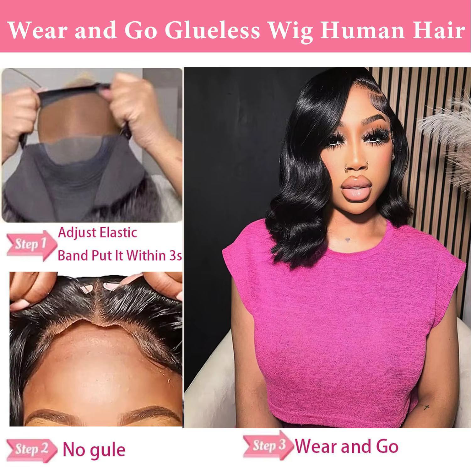 Perruques Courtes Bob Sans Colle Cheveux Humains Ondulés 5x5 HD Transparentes Lace Frontal Véritable