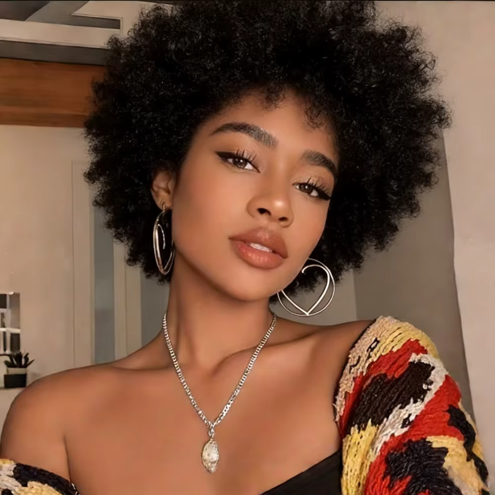 Perruque Afro Kinky Curly Pixie en cheveux humains, entièrement fabriquée à la machine, sans nœuds,