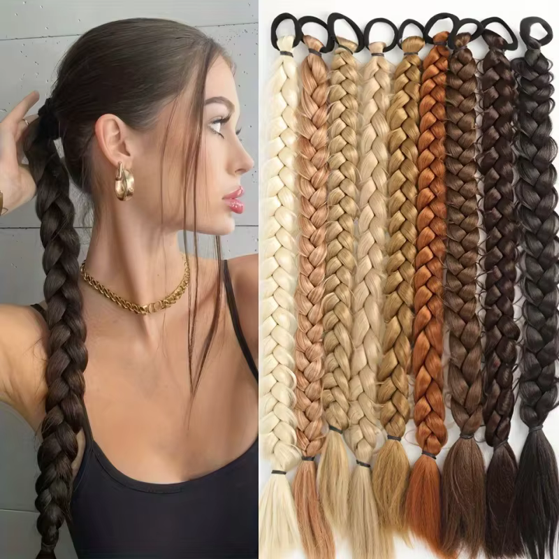 Extensions capillaires synthétiques tressées longues de 24 pouces pour femmes, avec bande élastique,