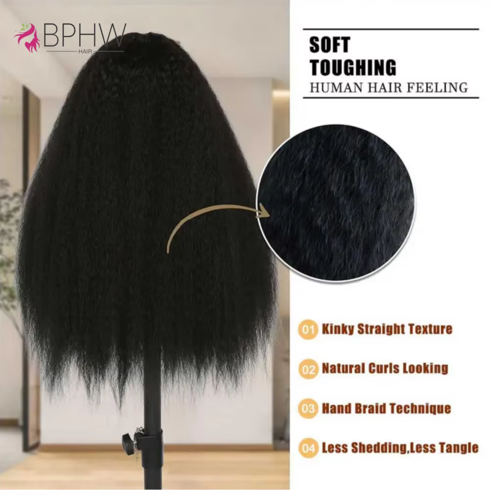 Perruque Cheveux Humains Kinky Straight avec Sangle Invisible, Perruque Frontale 360 Full HD Lace, A