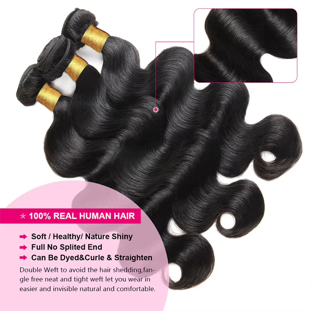 Tissage en lot brésilien naturel Body Wave birman, 30 pouces, avec Closure, Extension de cheveux vie