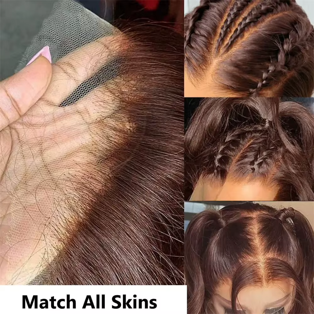 Tissage en Lot Naturel Body Wave Brun Foncé avec Closure, Extensions de Cheveux, 13x4, #4