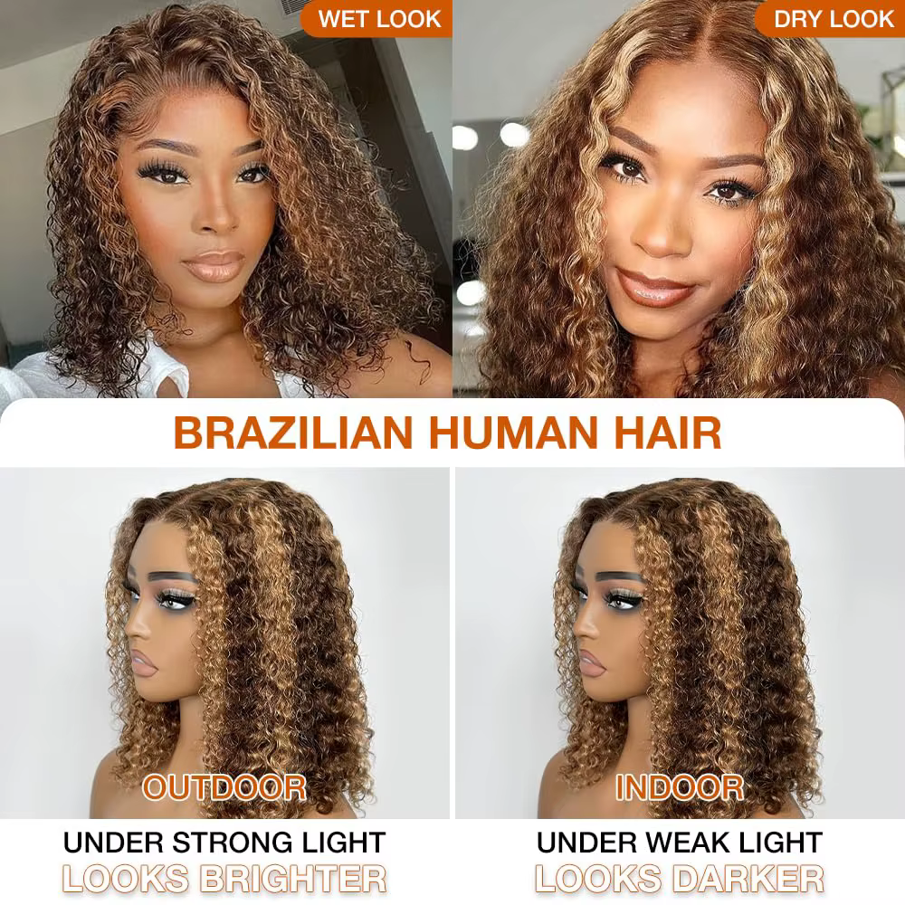 Perruque Bob Lace Front Wig naturelle sans colle, cheveux humains, blond miel, pre-plucked, pré-coup