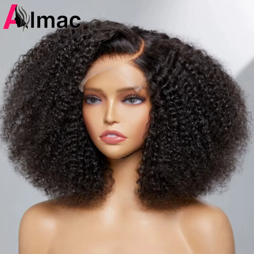 250% densité courte Bob Jerry bouclés perruque de cheveux humains 13x4 Transparent dentelle frontale