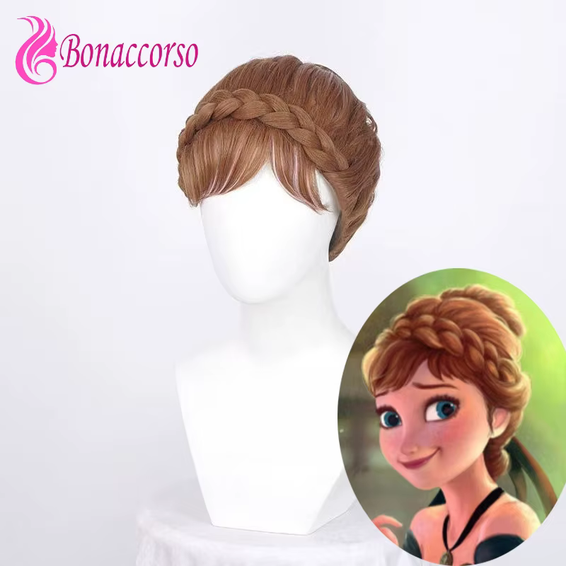 Perruque synthétique courte de cosplay Princesse Anna, perruque de cosplay anime mignonne pour fille