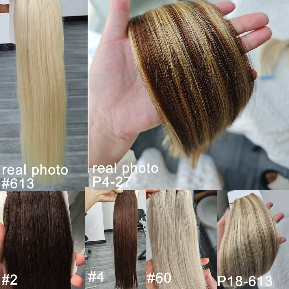 Extensions de cheveux naturels Butterfly Weft, invisibles, en PU plat avec trous, double languette,