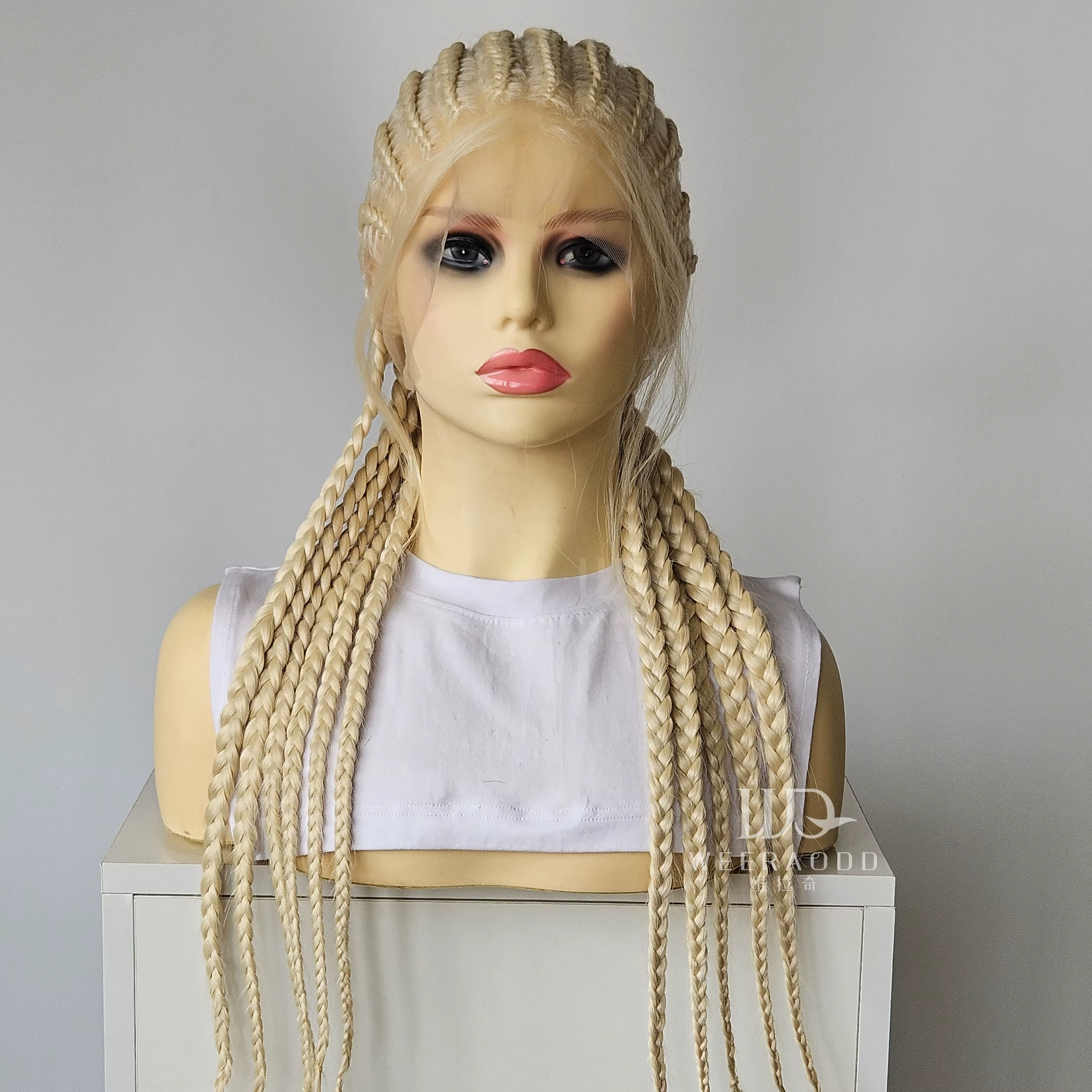 Perruque Lace Frontal Wig tressée Blonde 613, perruque Cornrow 26 pouces, perruques synthétiques san
