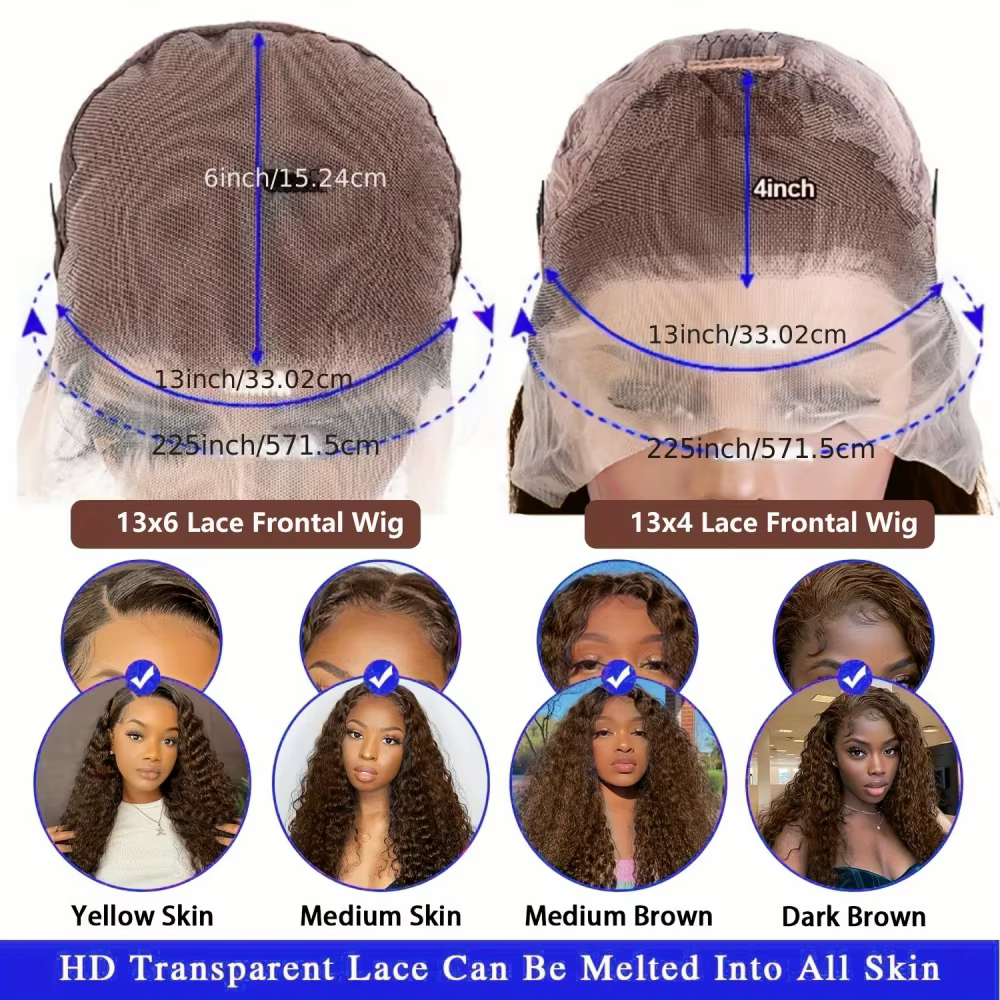 Perruque Lace Front Wig naturelle brune chocolat ondulée, cheveux humains ondulés, 13x6, densité 220