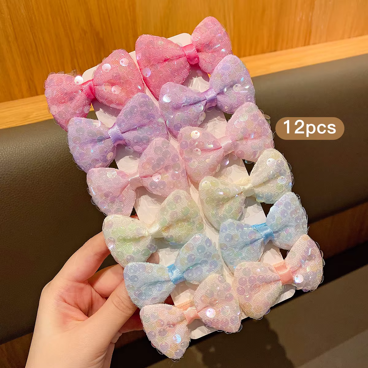 12 pinces à cheveux avec nœud à paillettes colorées, accessoires pour cheveux doux et élégants adapt