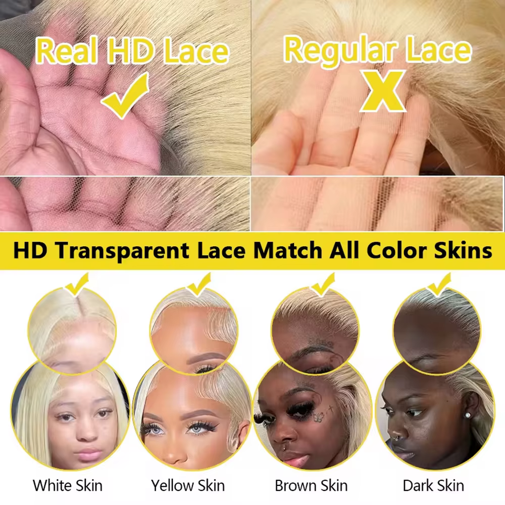 Perruque Lace Frontale Blonde 613 Body Wave en Cheveux Humains, Densité 220, Dentelle HD Transparent