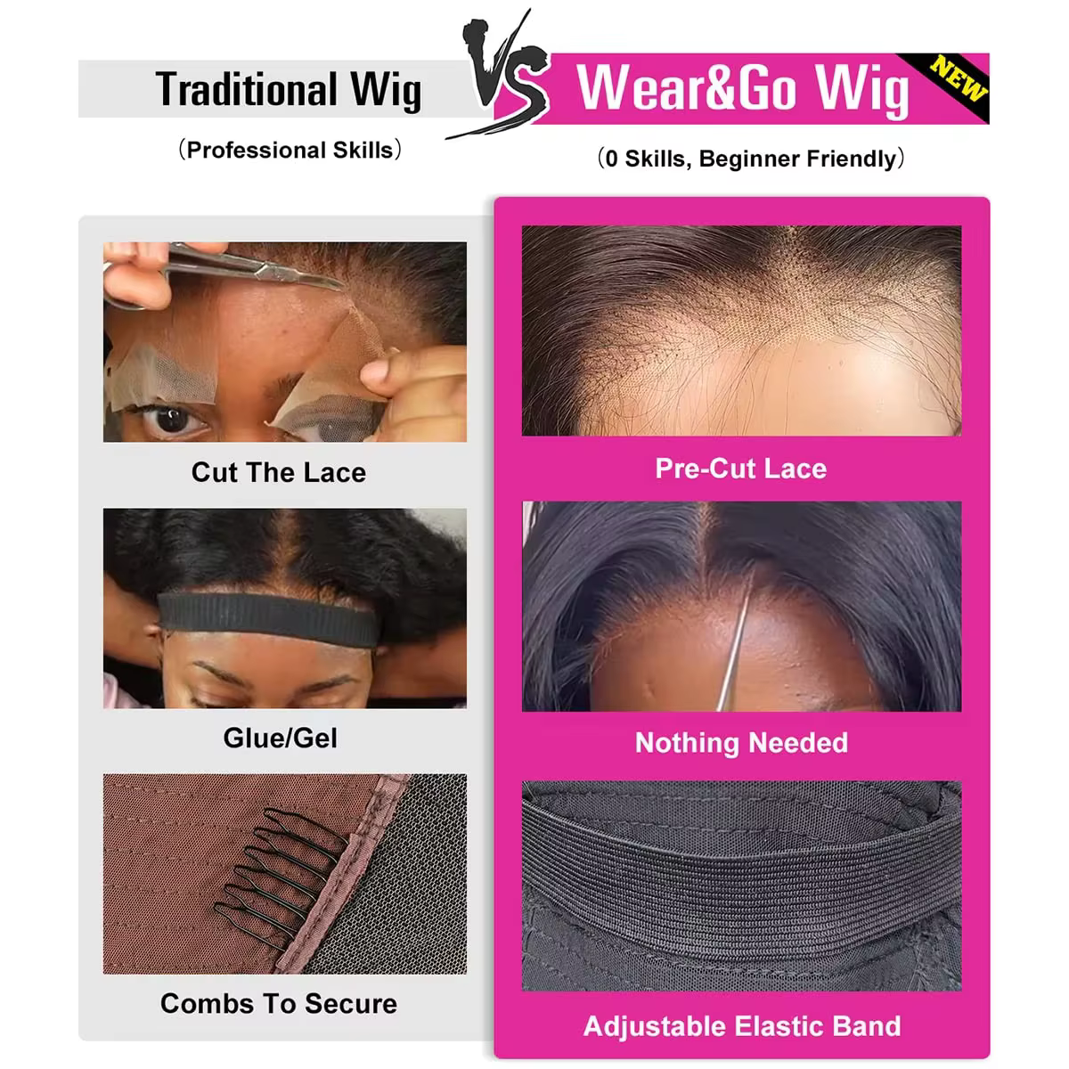 Perruque Bling Hair 180 Density Deep Wave 5x5 sans colle, cheveux humains prêts à porter, avec closu