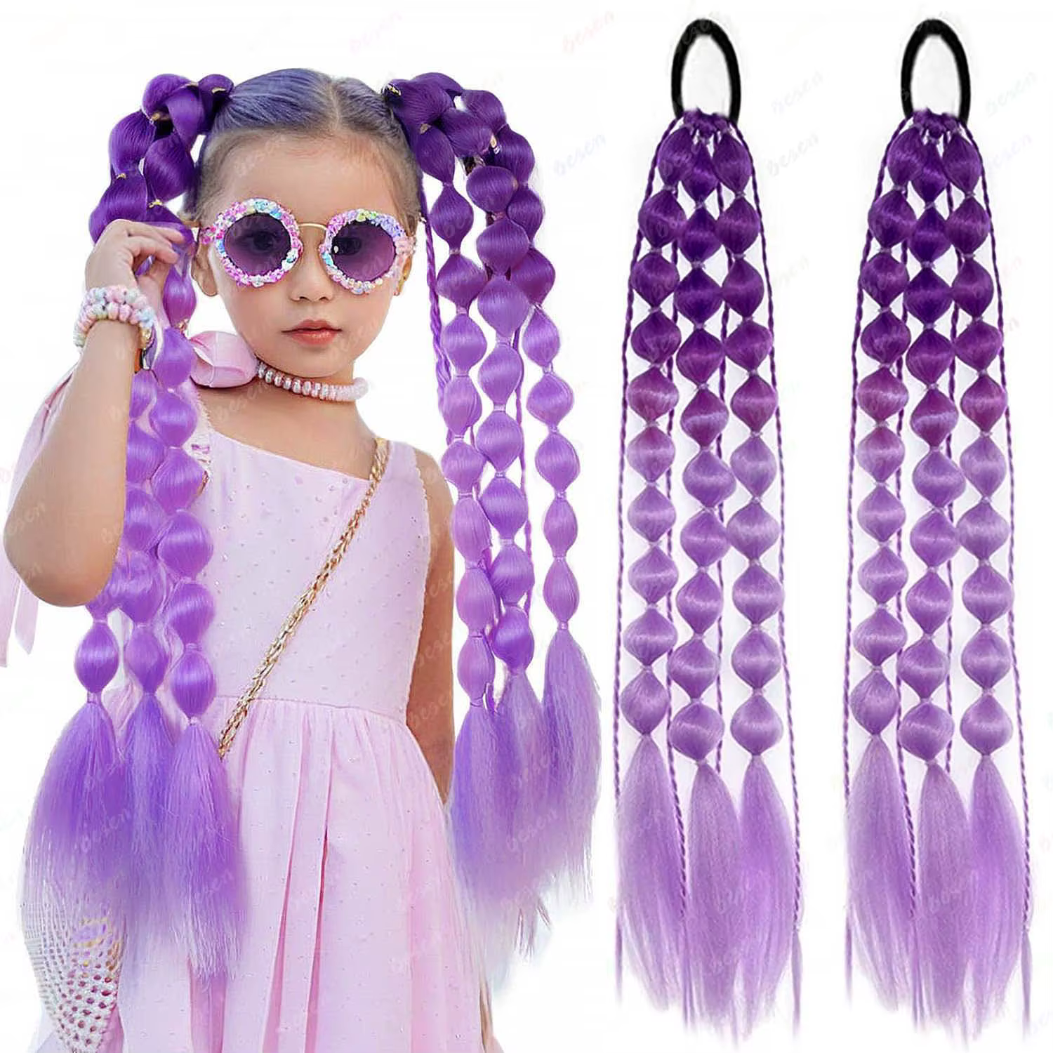 Extension de queue de cheval synthétique pour filles, extensions de cheveux colorées légères, extens