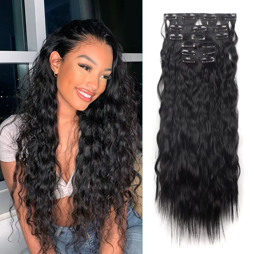 Extensions de cheveux synthétiques à clipser pour femmes et filles, postiche bouclée, style ondulé d