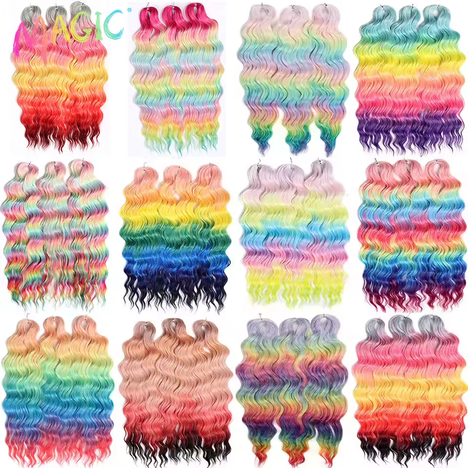 MAGIC Anna 24 pouces Crochet cheveux synthétiques vague d'eau tressage Extensions de cheveux Ombre a