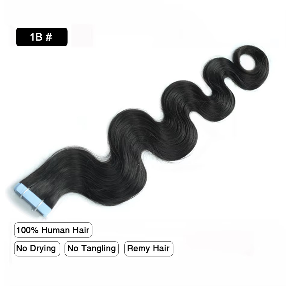 Balayage Tape-In Hair Extensions, Body Wave, Natural Black Highlight, Chestnut Brown, Tape Ins, 2.5g