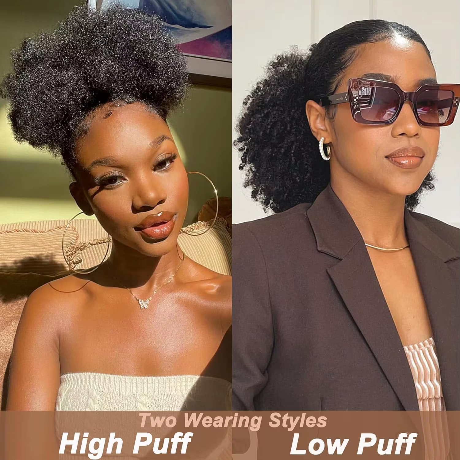 Extension de queue de cheval synthétique Afro bouffante avec cordon de serrage pour femmes noires, c