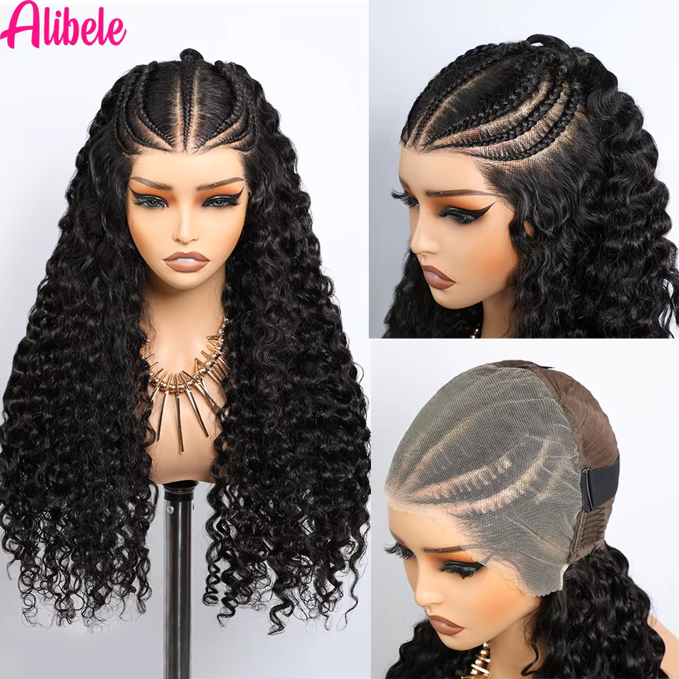 Alibele perruque pré-tressée 13x6 pleine dentelle frontale perruques de cheveux humains vague d'eau 