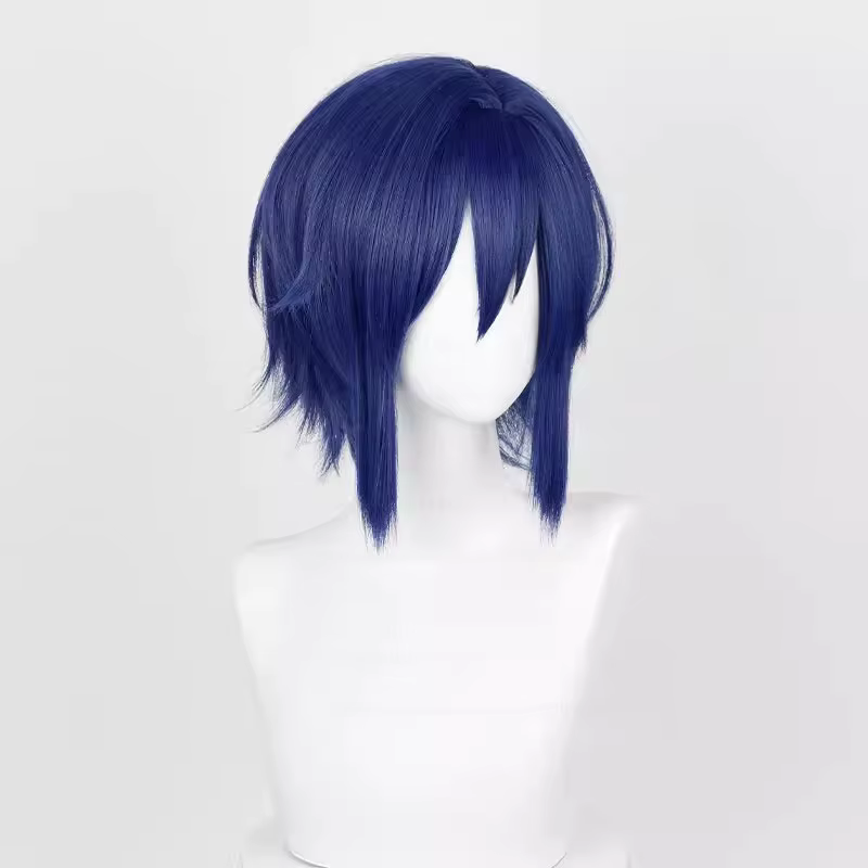 Perruque de Cosplay Synthétique Bleu Foncé, Cheveux Courts, Bonnet, Degré de Chaleur, Anime, Kaito