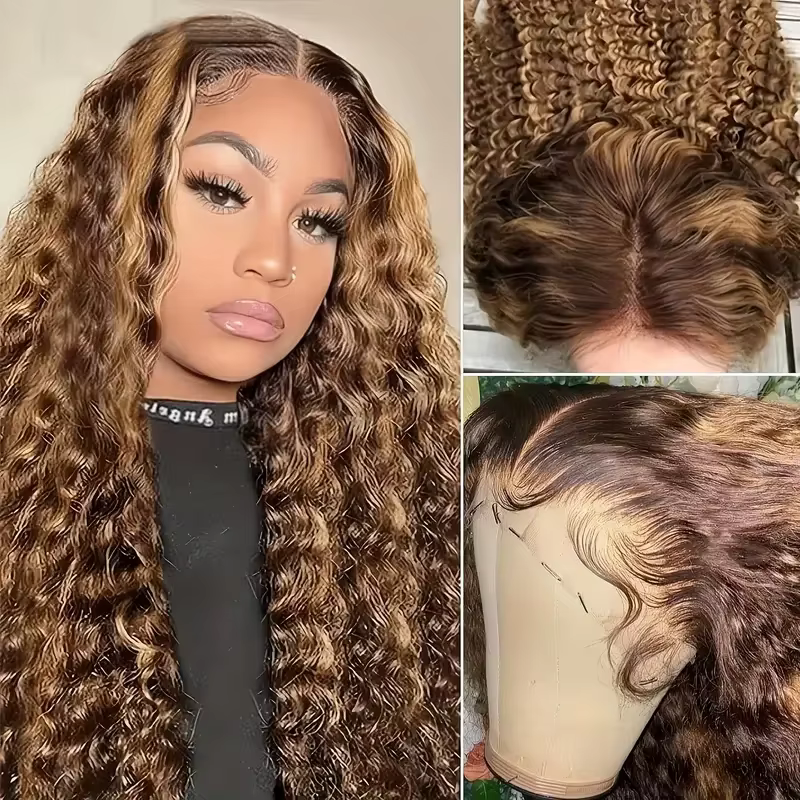 Perruque brésilienne en cheveux humains 13x4 Lace Frontal, densité 250%, couleur 4/27, Deep Wave, pr