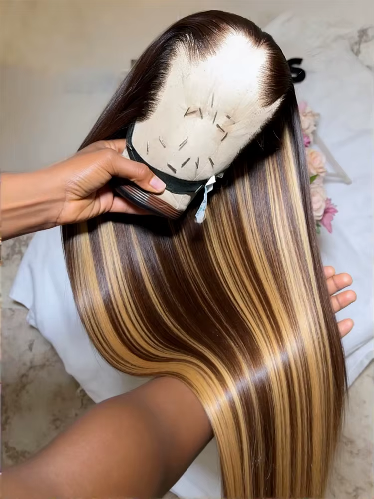 250 densité mettre en évidence Ombre 13x4 dentelle avant perruque cheveux humains 13x6 miel blond dr