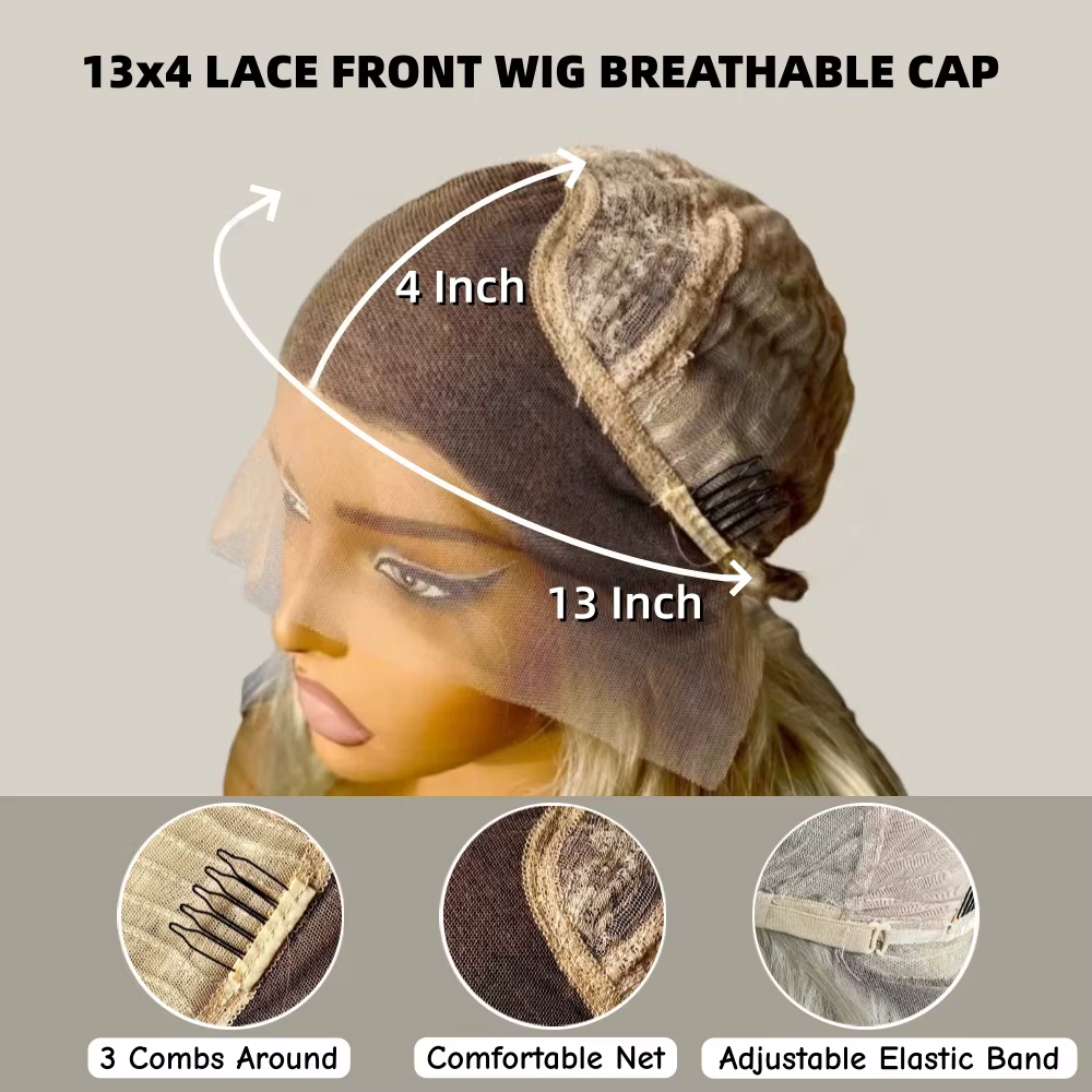 Perruques Lace Front Blondes Ombrées à Racines Foncées pour Femmes, Courtes, Ondulées, en Fibre Rési