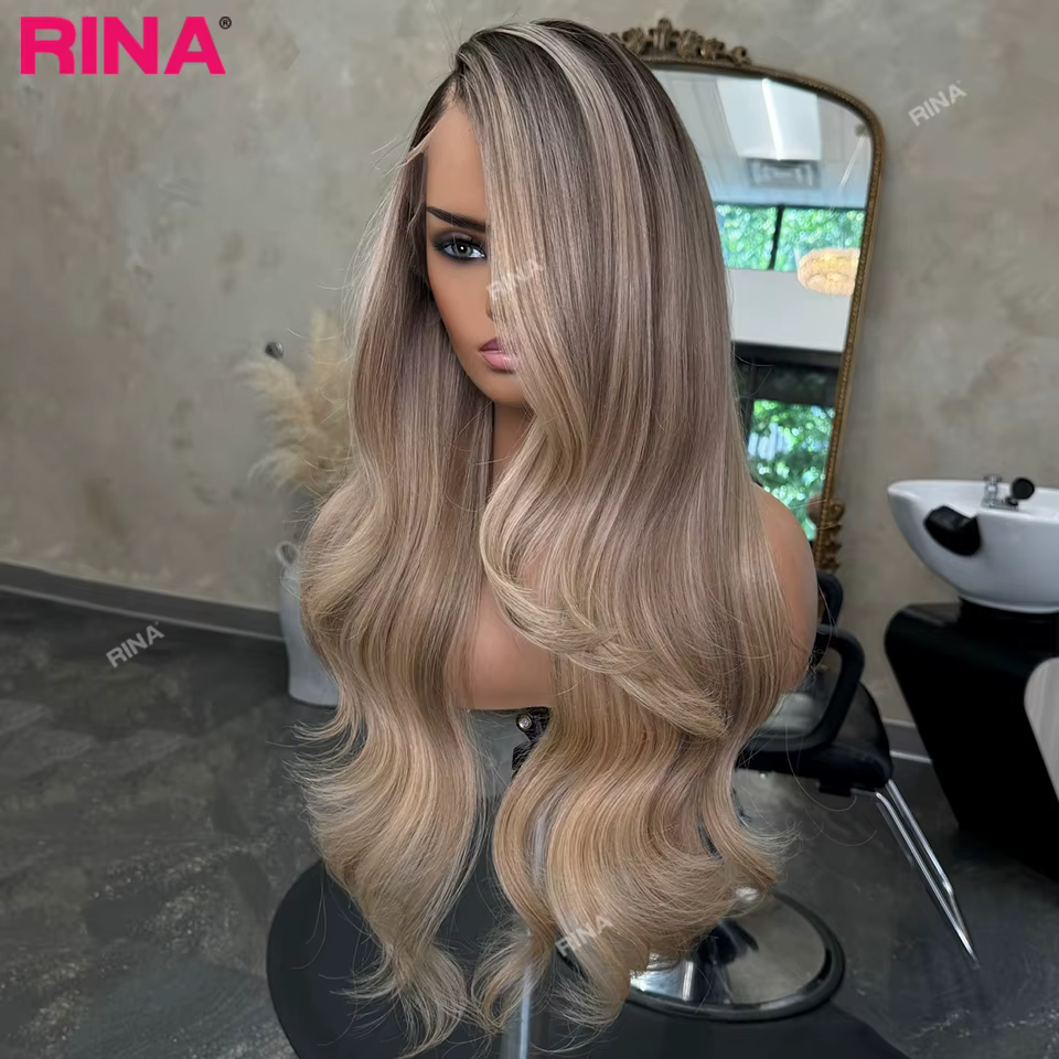 Highlights gris or 180 densité 13x6 dentelle perruque frontale pré - chanceux cheveux brésiliens den