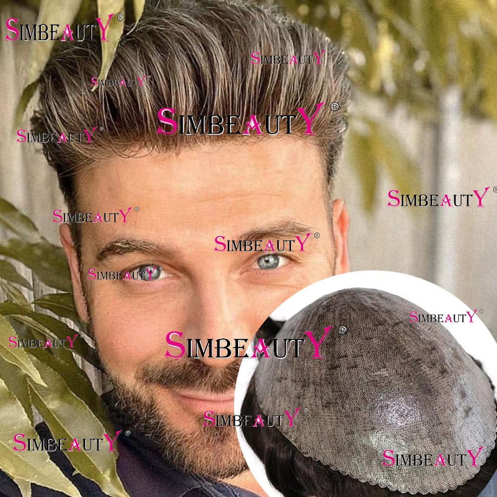 Indétectable 1b80 1b65 cheveux gris homme toupet cheveux humains mâle capillaire prothèses système n