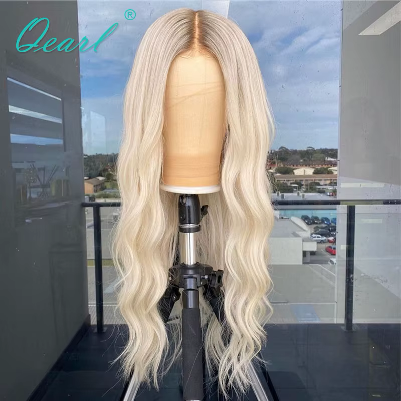 Platine-Perruque Full Lace Wig Brésilienne Naturelle, Cheveux Blonds Agaçants, Transparent HD, Nmini
